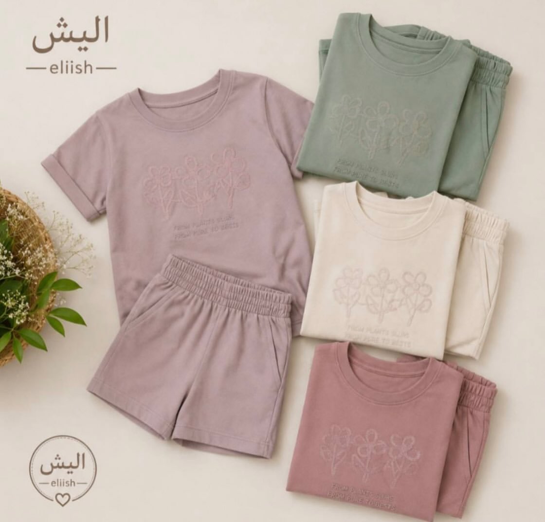 تیشرت شلوارک دخترونه نخ پنبه دارای سایزبندی