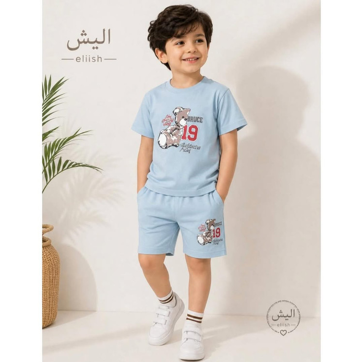 ست تیشرت شلوارک نخ پنبه دارای سایزبندی