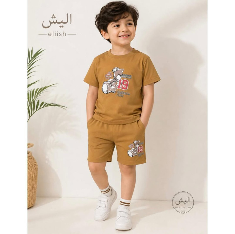 ست تیشرت شلوارک نخ پنبه دارای سایزبندی